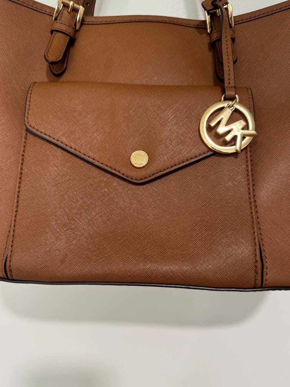 Michael Kors Jet Set Brown Saffiano Leather Tote Shoulder Bag Classic - Picture 2 of 14